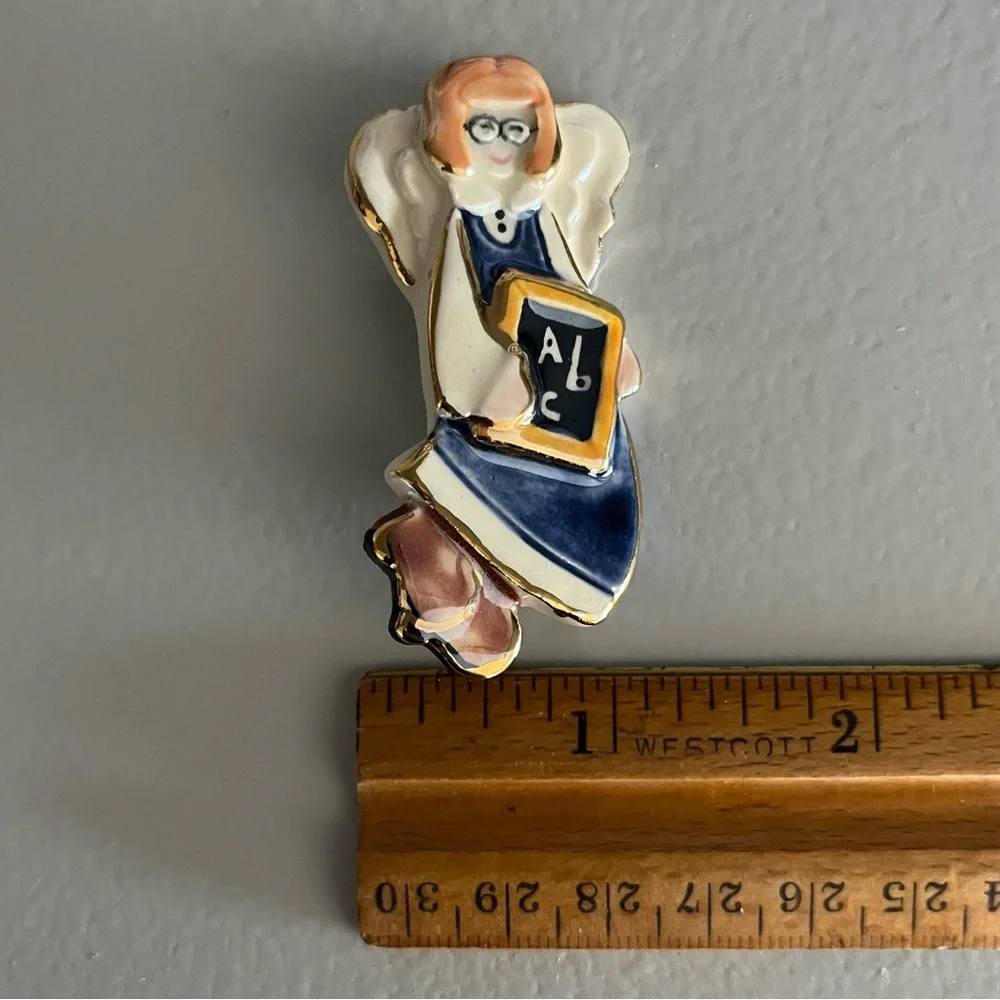 2 Teacher Angel Set Pin Brooch Iridescent School Teacher Chalkboard gift Vintage